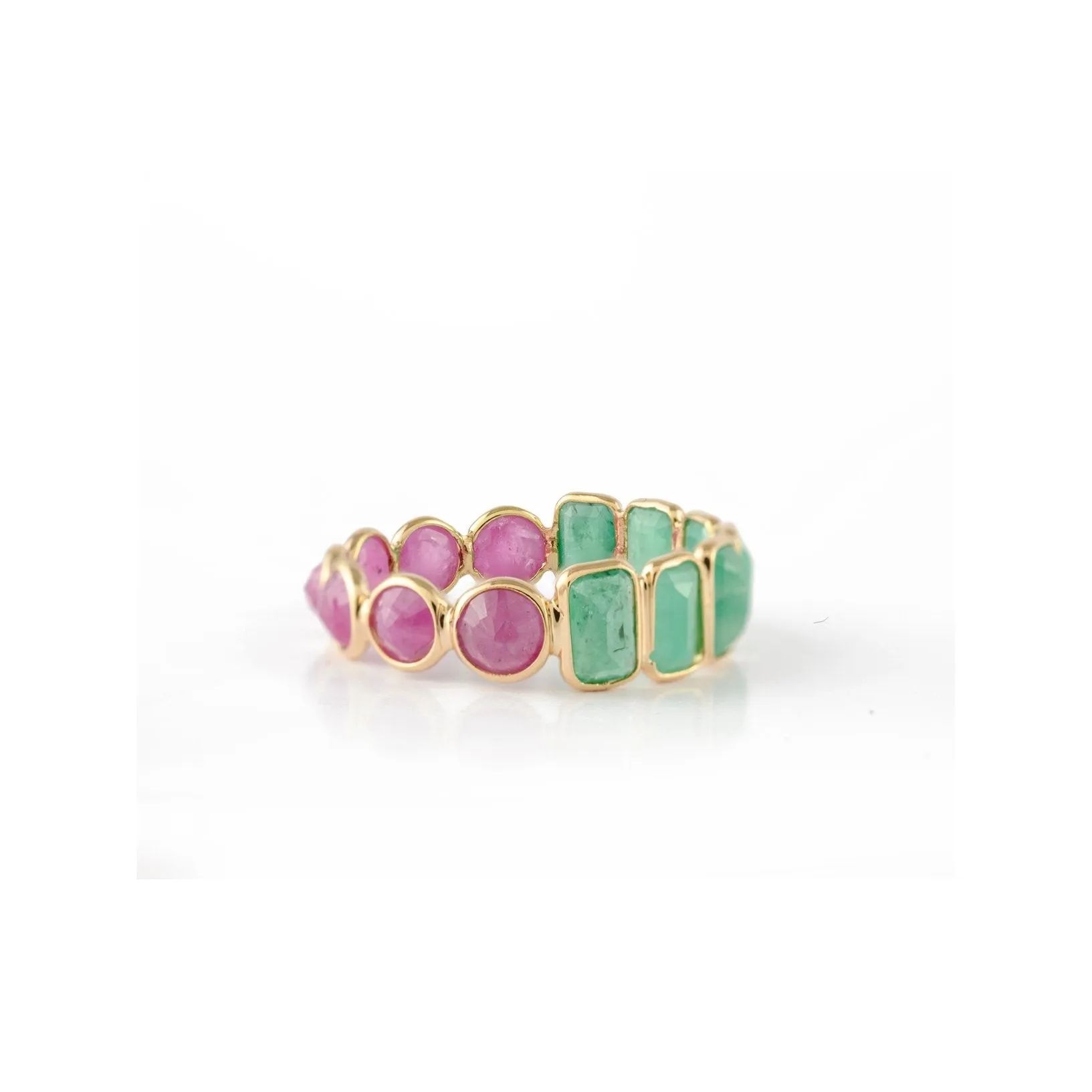 18K Gold Emerald Ruby Eternity Band