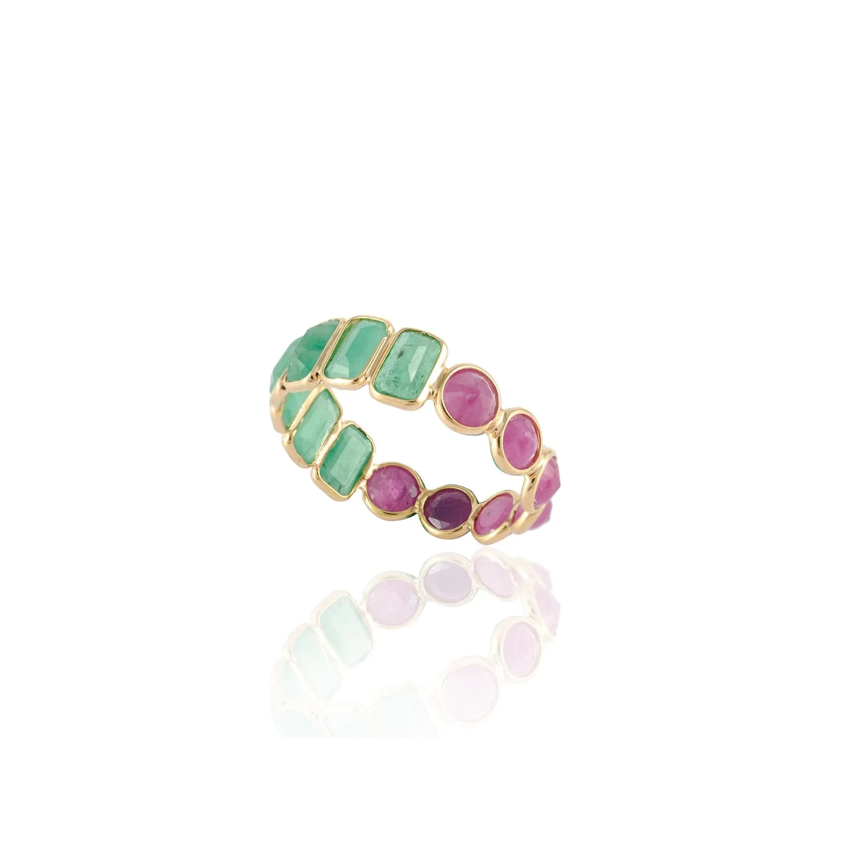 18K Gold Emerald Ruby Eternity Band