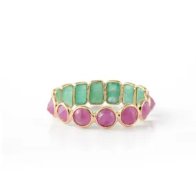 18K Gold Emerald Ruby Eternity Band