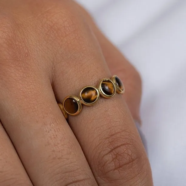 18K Gold Tigers Eye Eternity Band