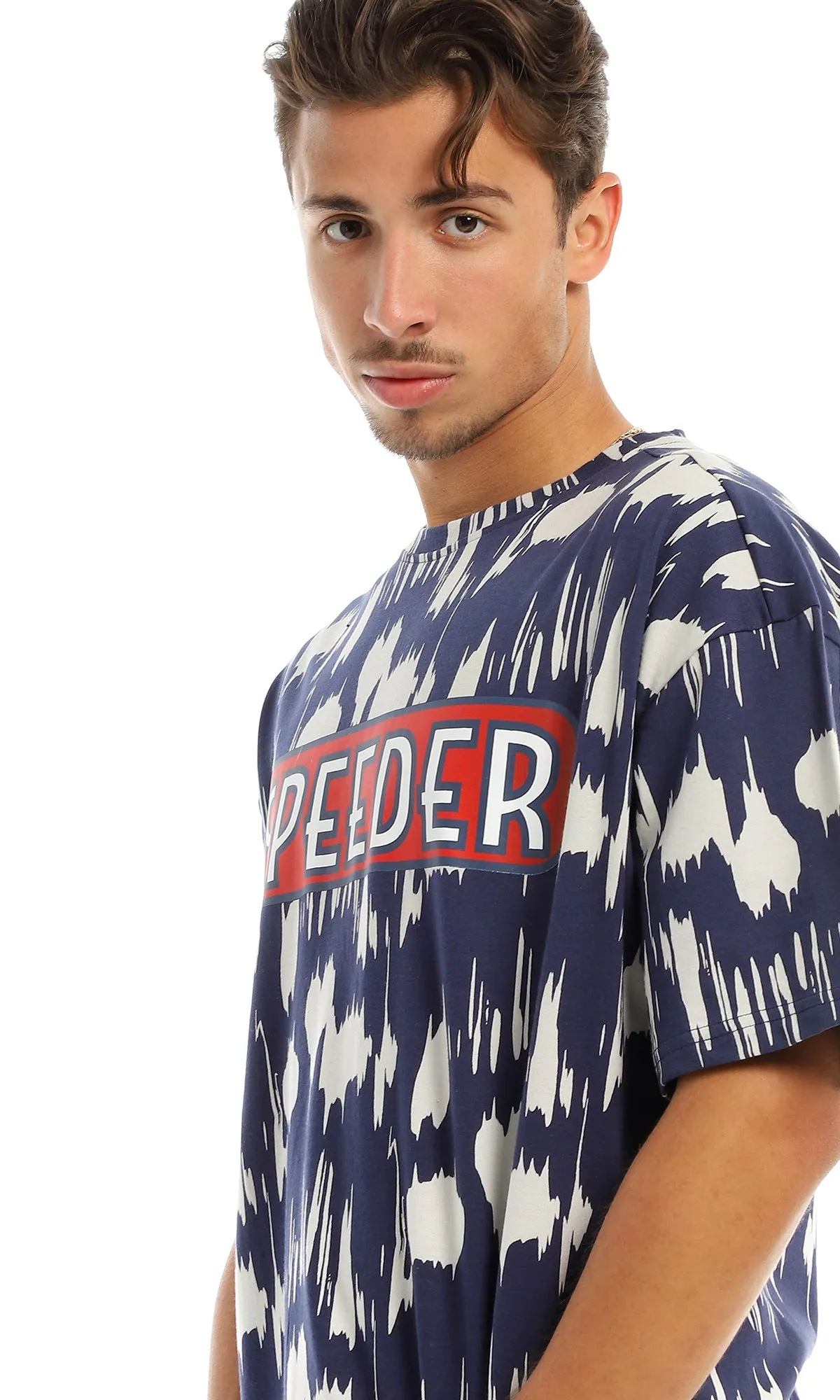 97356 Speeder Printed & Patterned Navy Blue T-Shirt