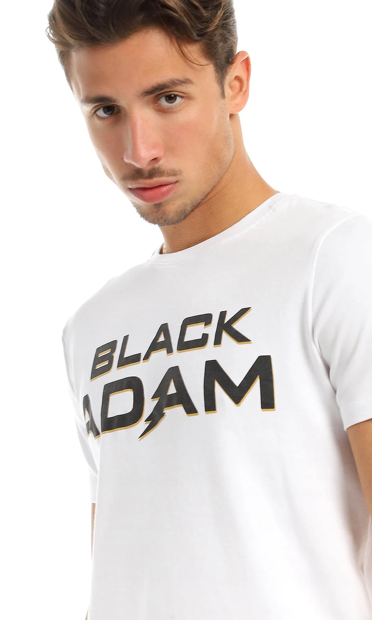 97408 Black Adam Printed Round White T-Shirt