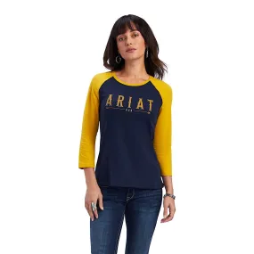 Ariat Womens REAL Arrow Classic Fit 3/4 Sleeve Top Navy Eclipse