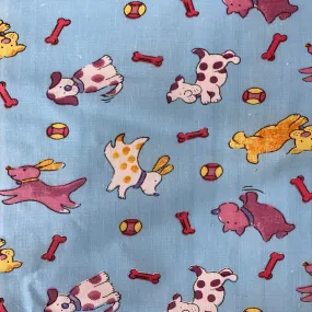 Baby Blue Puppy Bone Print Poly Cotton Fabric