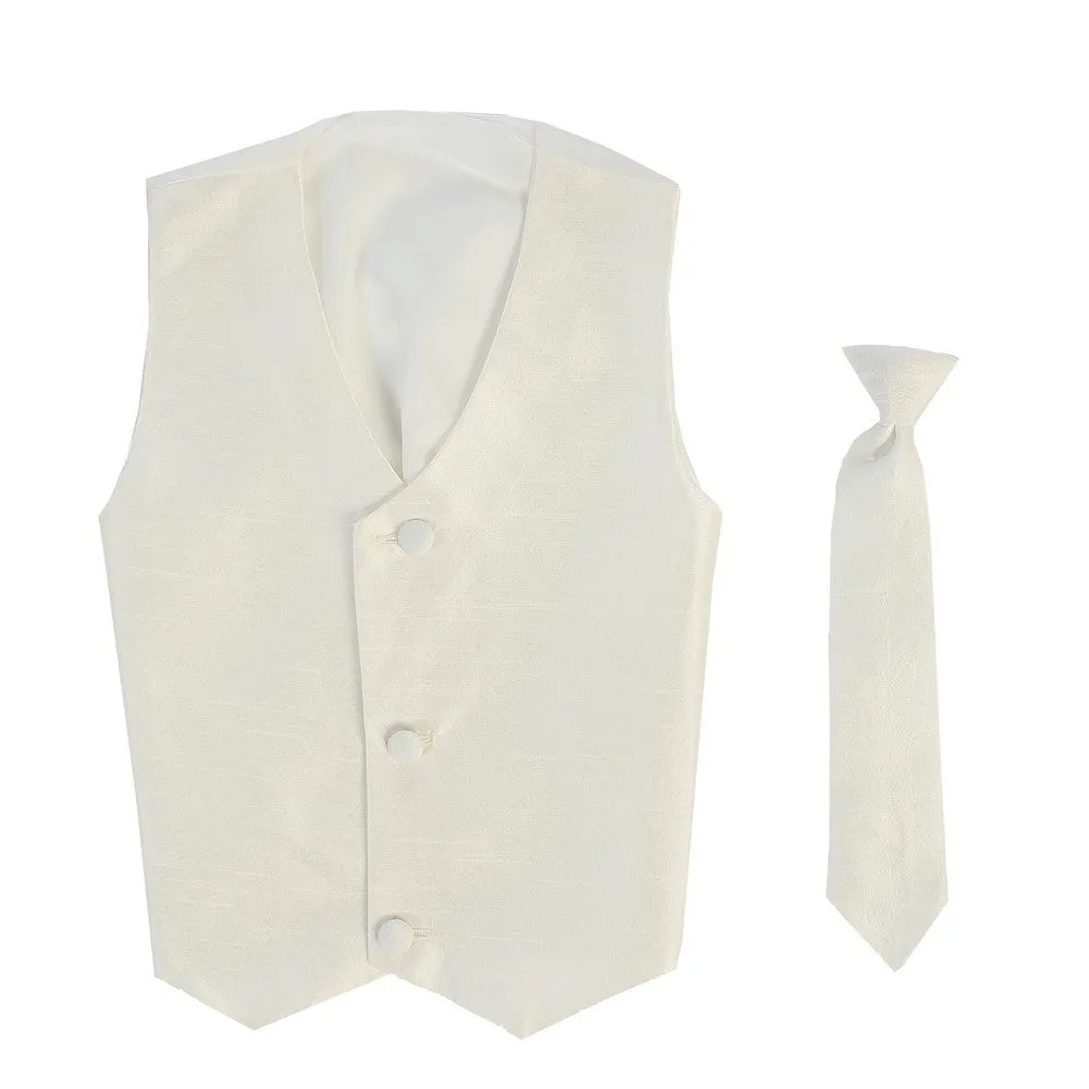 Baby Boys Ivory Poly Silk Vest Necktie Special Occasion Set 3-24M