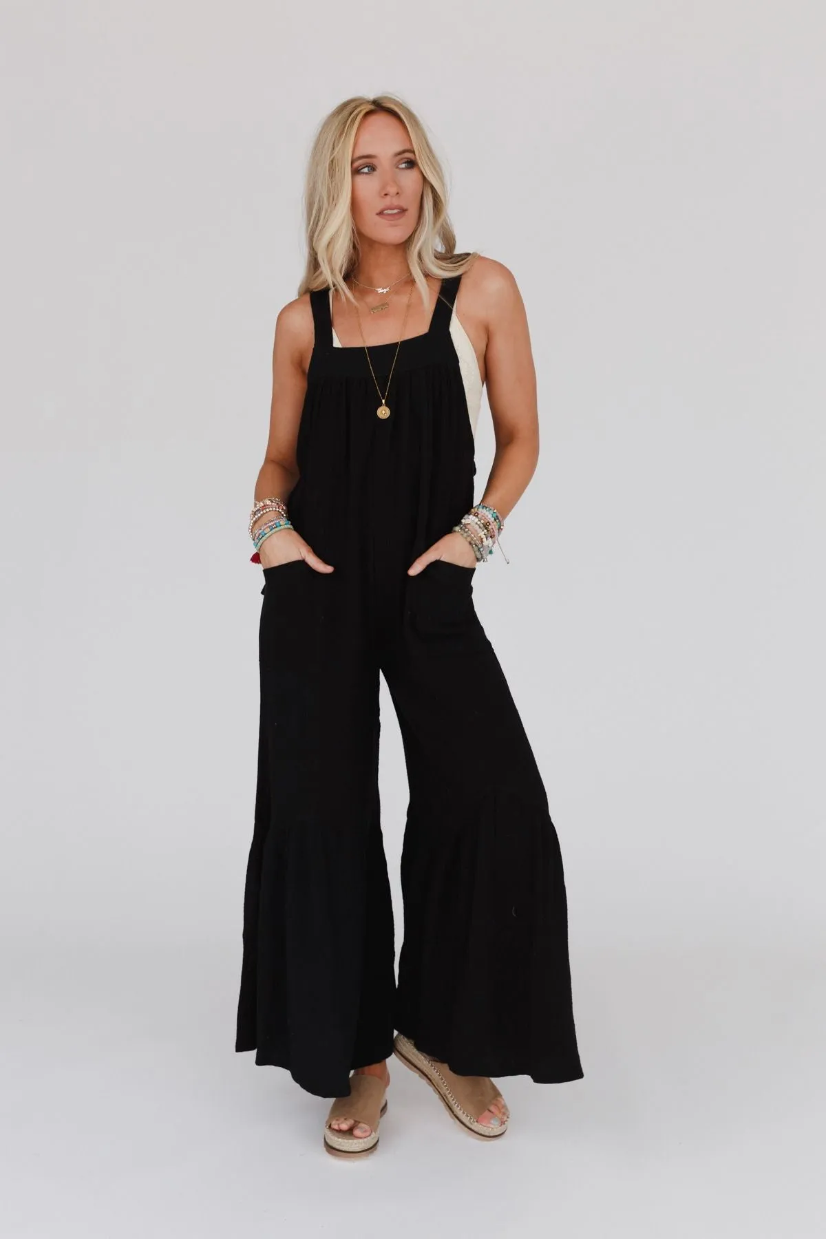 Bethany Wide Leg Ruffle Jumpsuit - Black