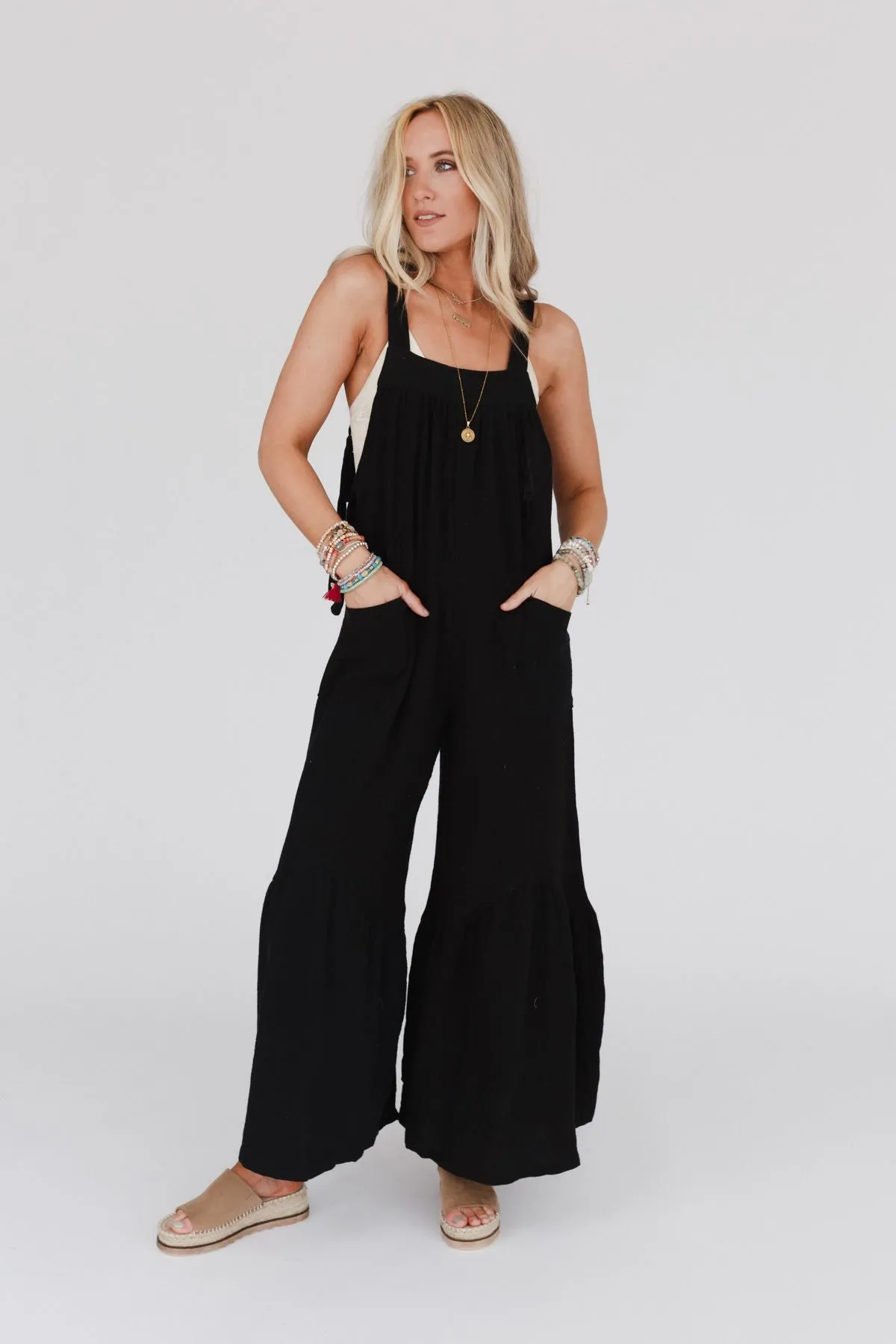 Bethany Wide Leg Ruffle Jumpsuit - Black