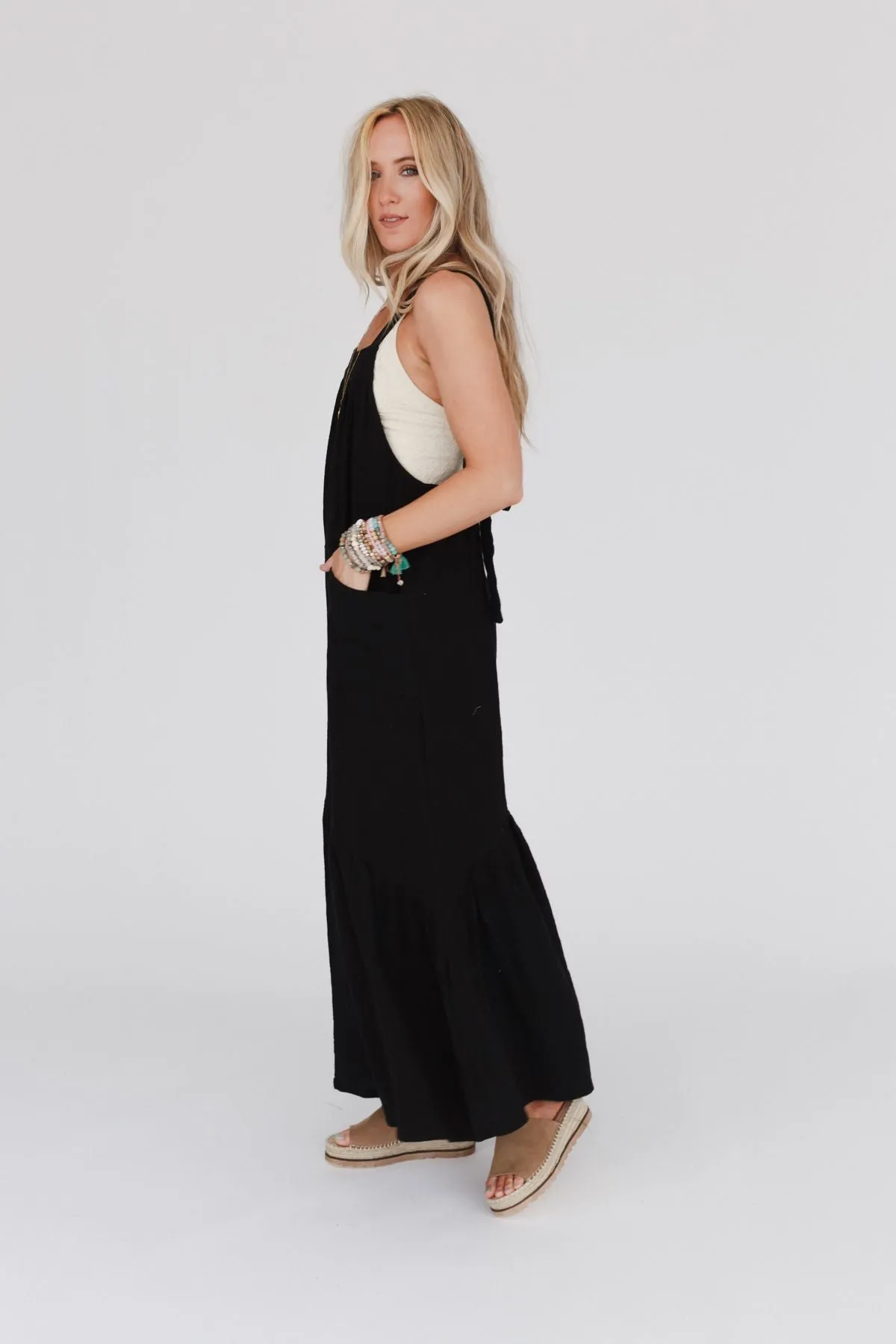 Bethany Wide Leg Ruffle Jumpsuit - Black