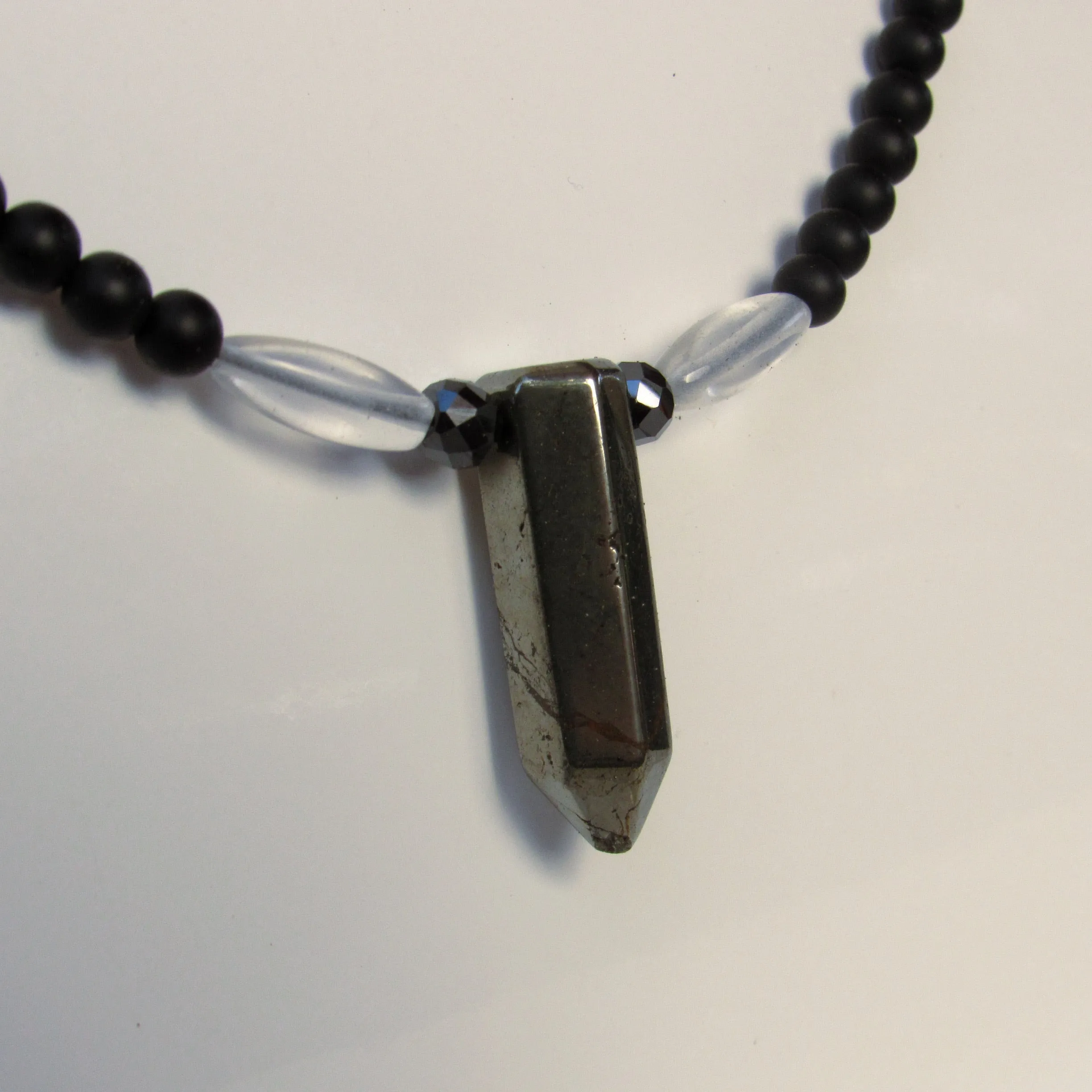 Black Diamonds, Pyrite, Onyx, Clear Quartz w/ Sterling Silver Men’s Necklace