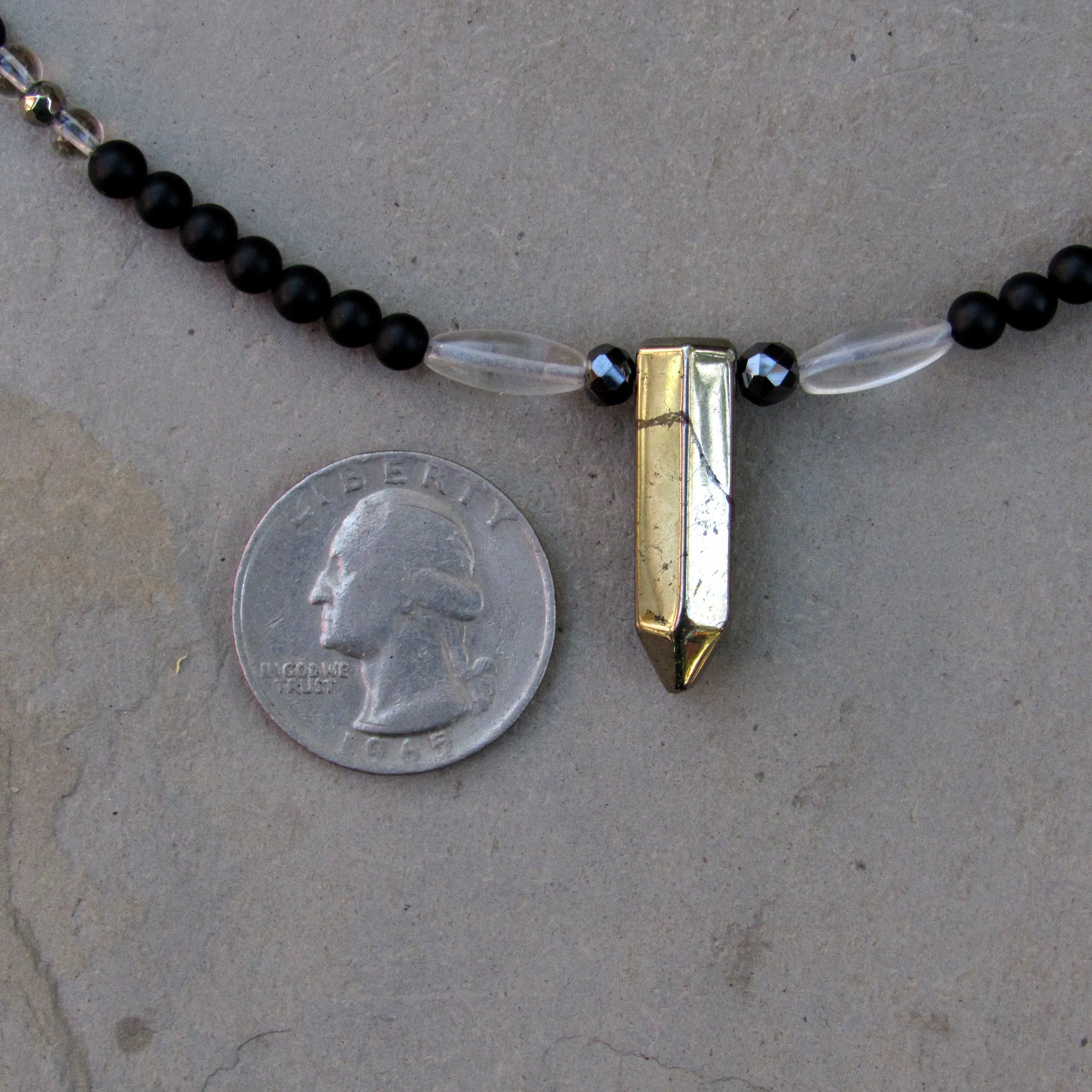 Black Diamonds, Pyrite, Onyx, Clear Quartz w/ Sterling Silver Men’s Necklace