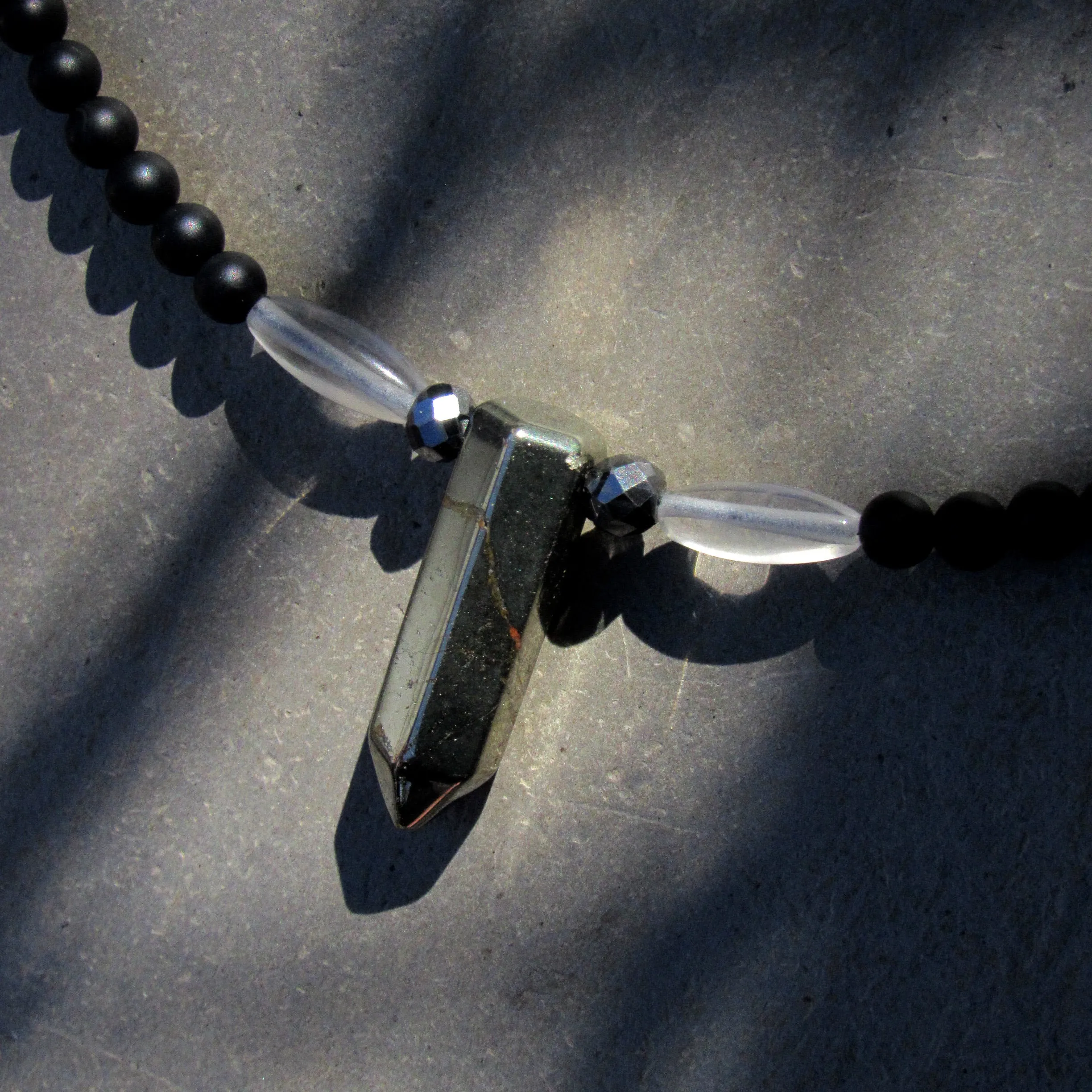 Black Diamonds, Pyrite, Onyx, Clear Quartz w/ Sterling Silver Men’s Necklace