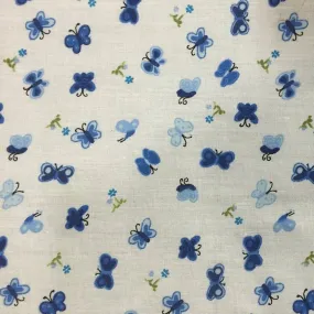 Blue Butterfly Poly Cotton Print Fabric