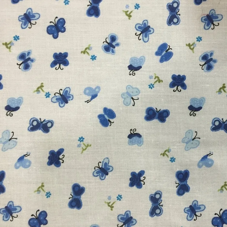 Blue Butterfly Poly Cotton Print Fabric