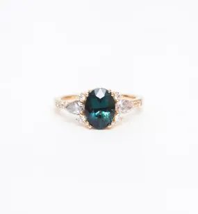 Blue-Green Oval Sapphire Rosalind Ring