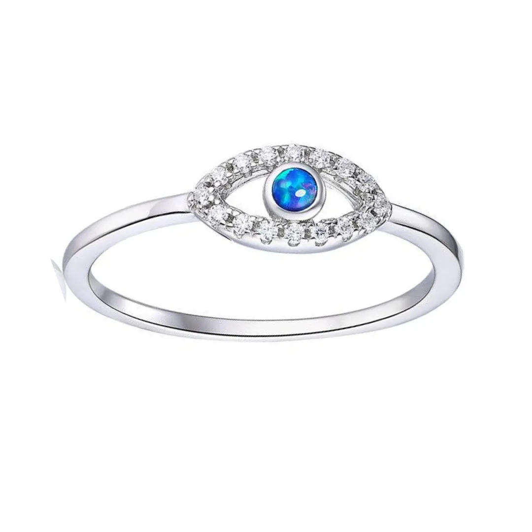 Blue Opal Evil Eye Ring