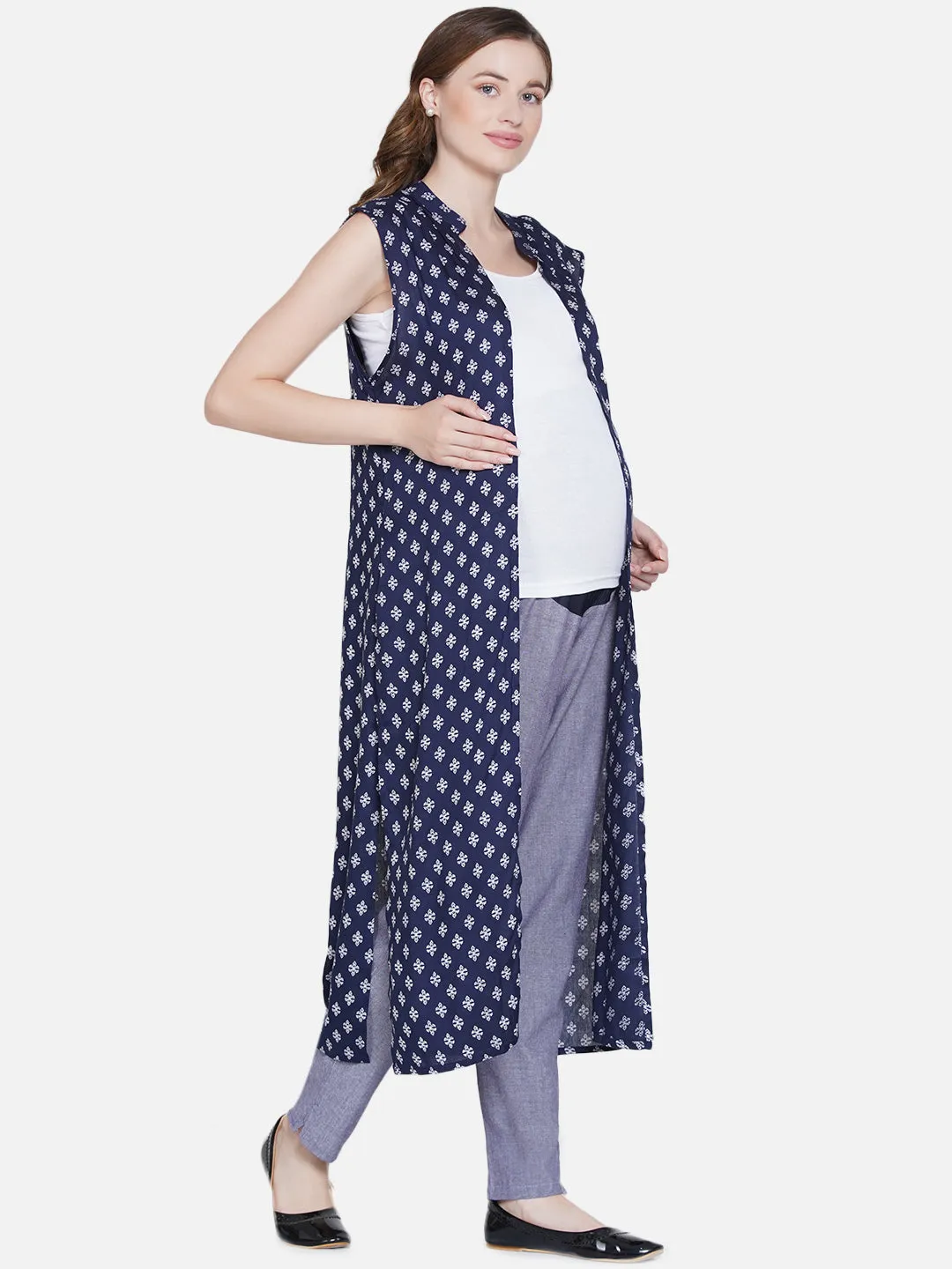 Blue Polka Long Maternity Shrug