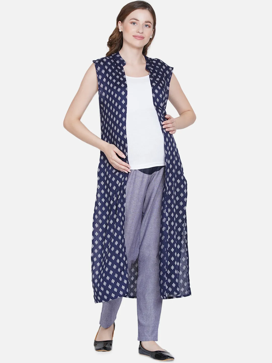 Blue Polka Long Maternity Shrug