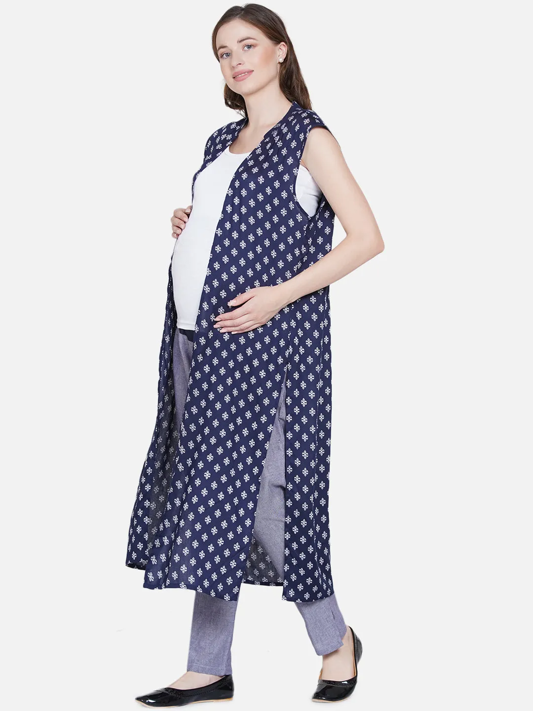 Blue Polka Long Maternity Shrug