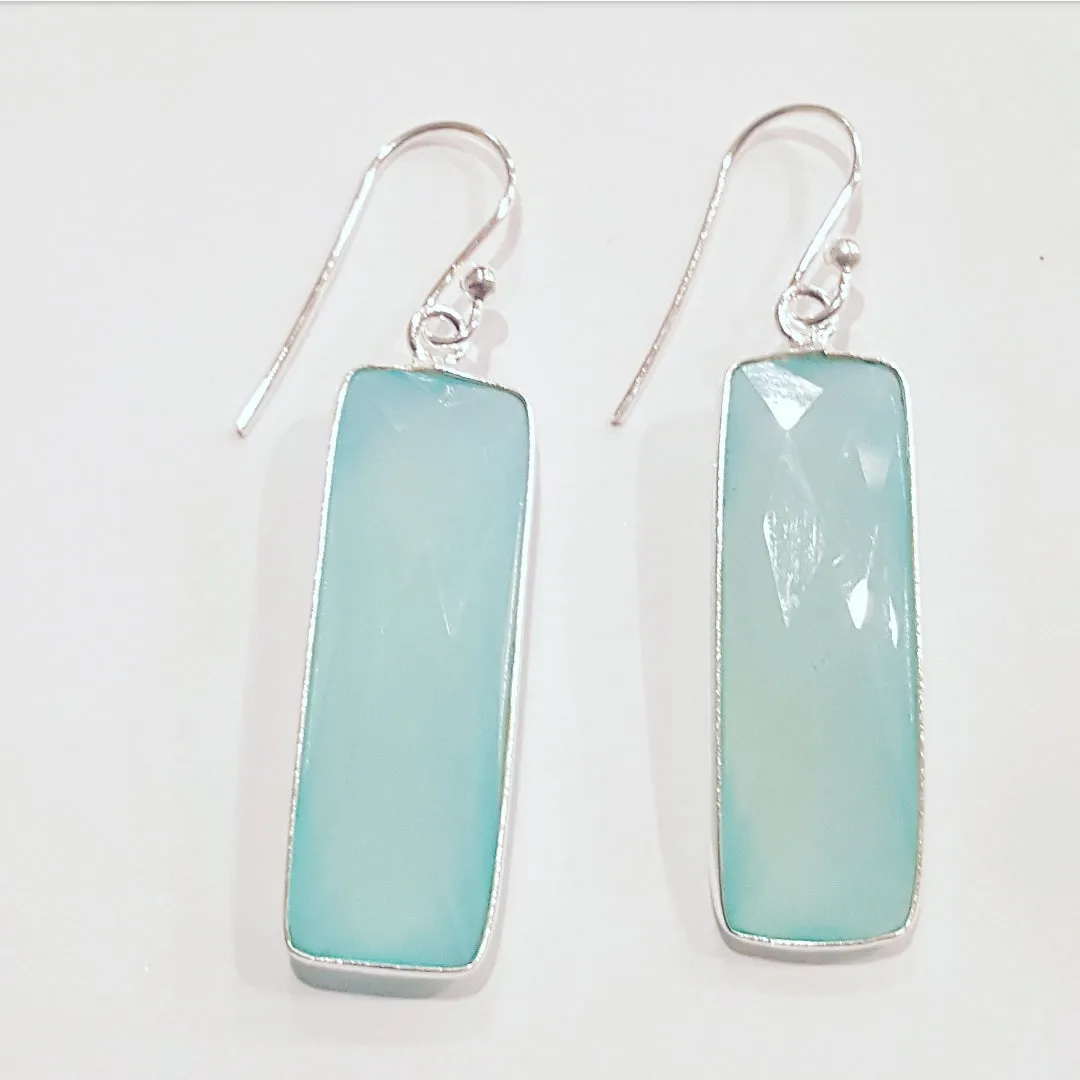 Blue Seafoam Chalcedony Stone drop earrings