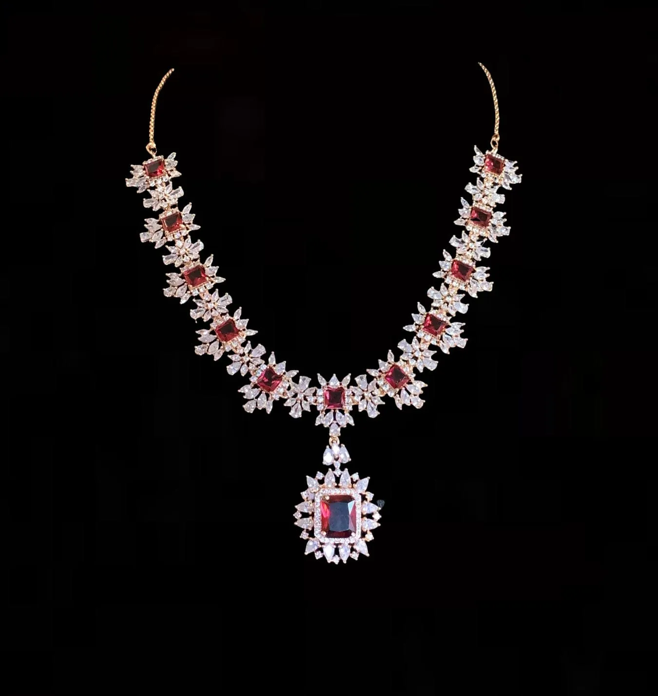 BR29 Sarah  rose gold plated cz set in ruby  ( READY TO SHIP )