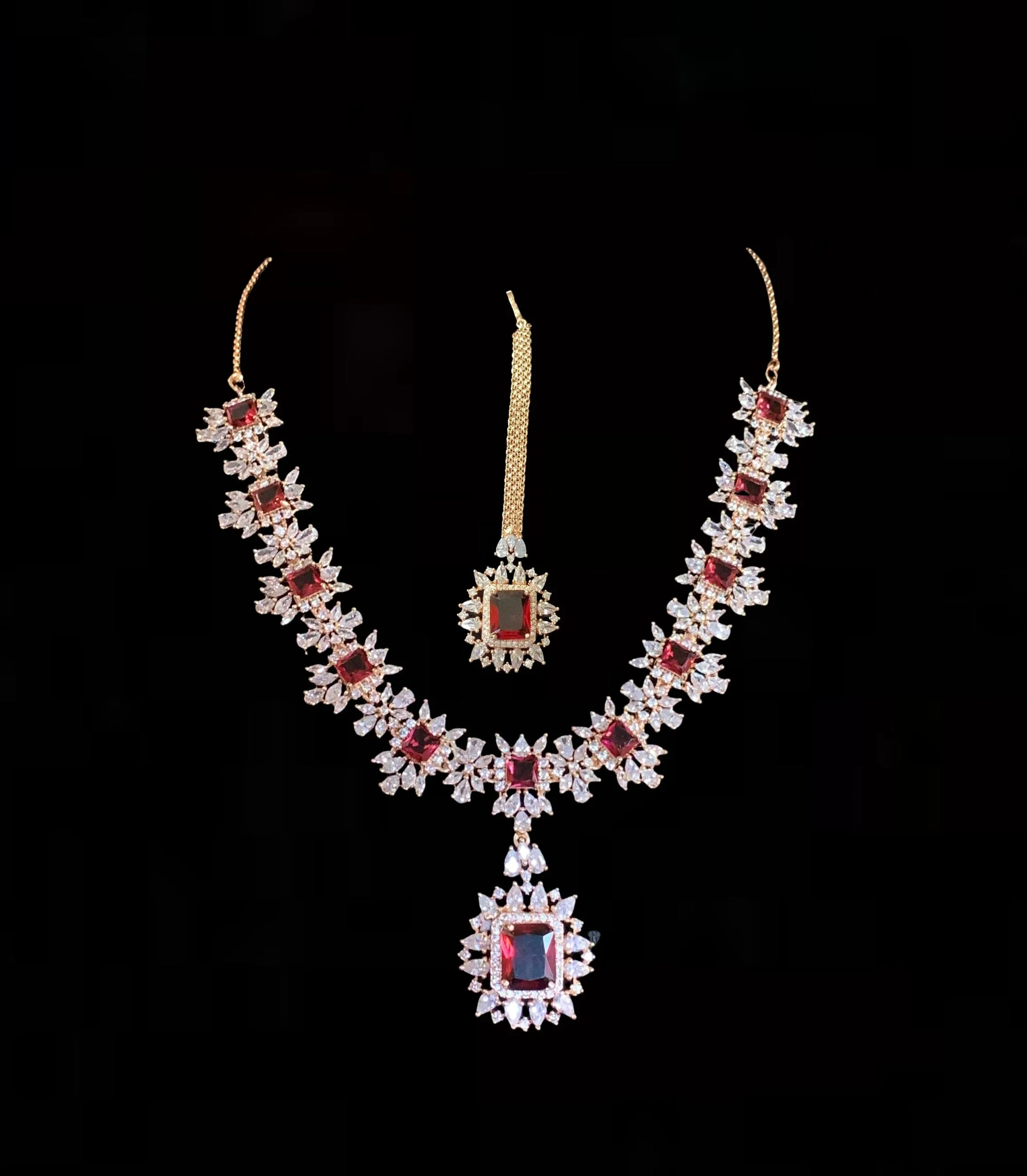 BR29 Sarah  rose gold plated cz set in ruby  ( READY TO SHIP )