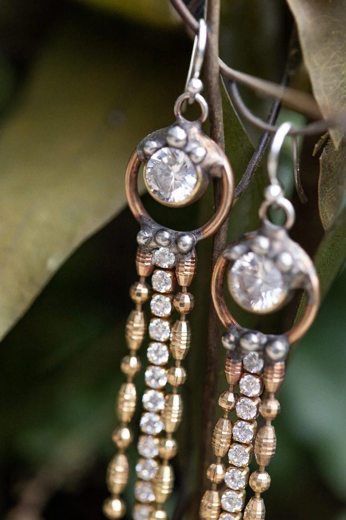 Brass Zicron   Rhineston Fringe Earrings