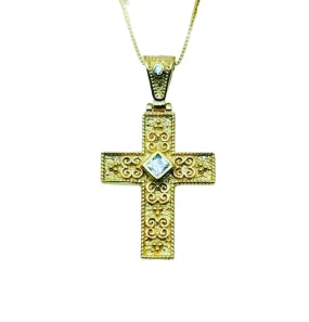 Byzantine Greek Cross Swarovki Clear Crystal necklace