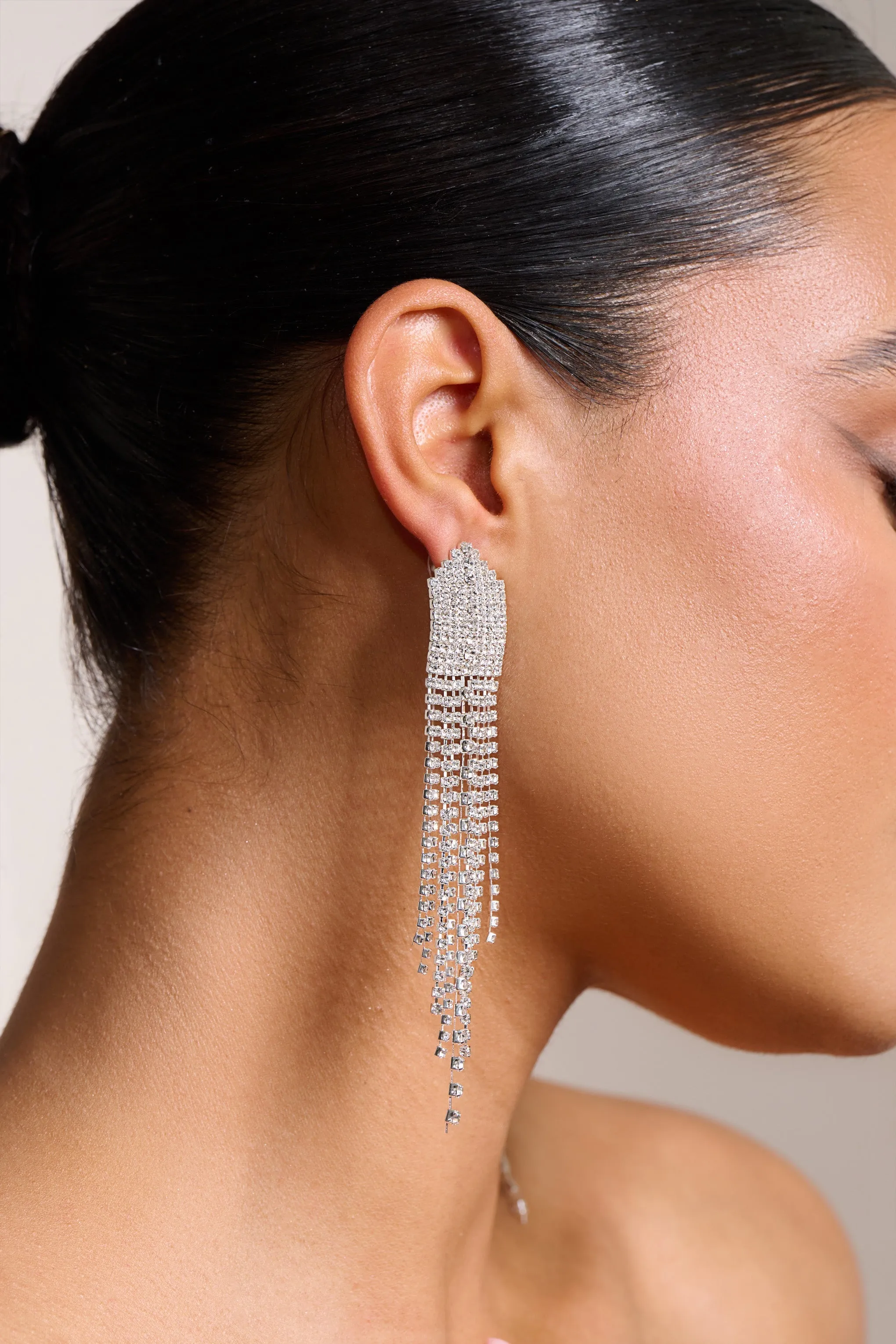 Castor | Silver Diamante Triangle Drop Earrings