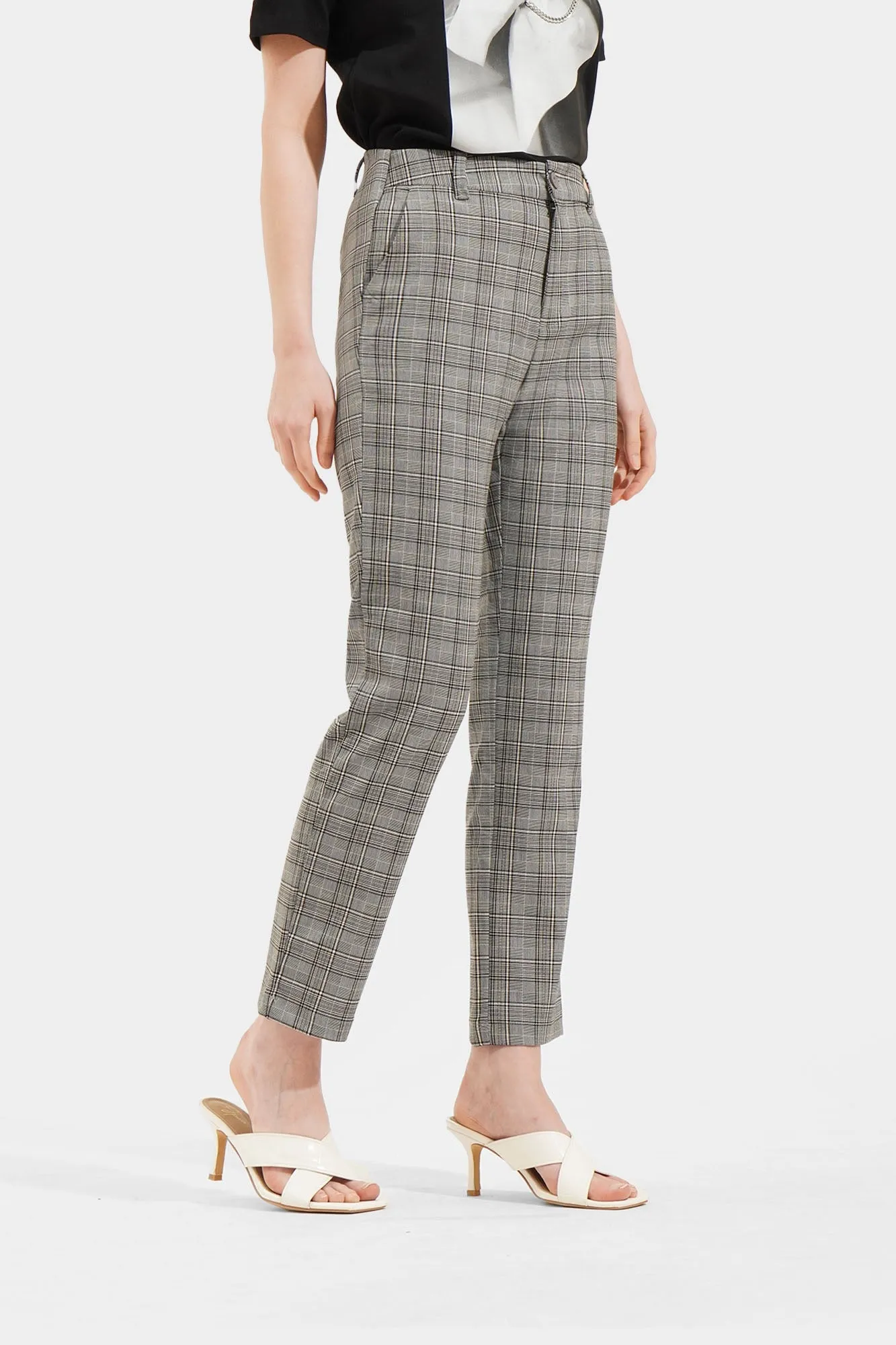 Checkered Straight Leg Trousers