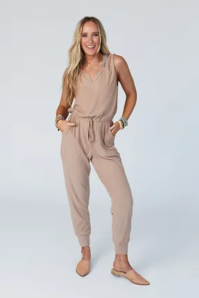 Chill Out Comfy Ribbed Jumpsuit - Mocha