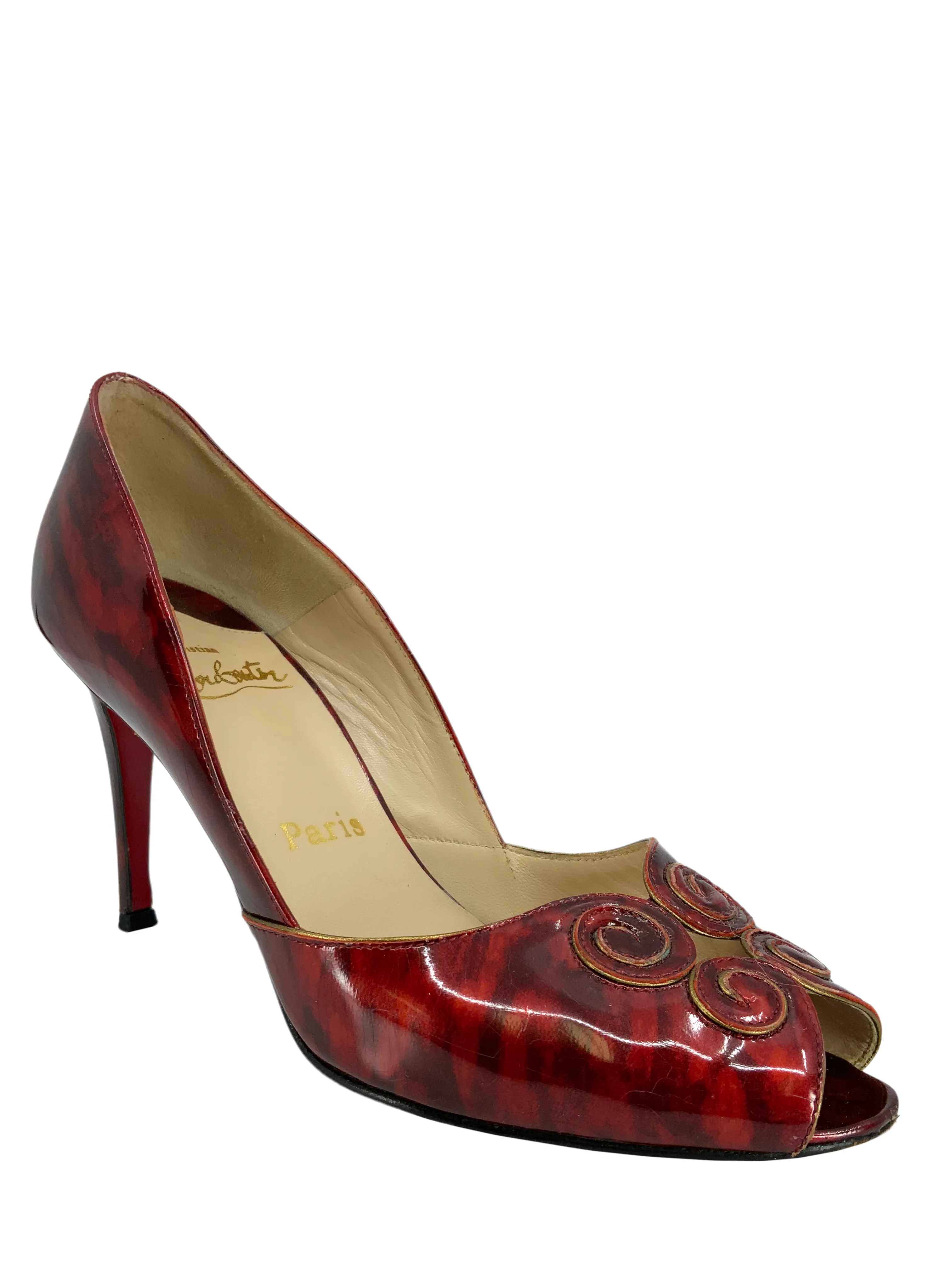 Christian Louboutin Tortoise Patent Leather Peep Toe Pumps Size 7