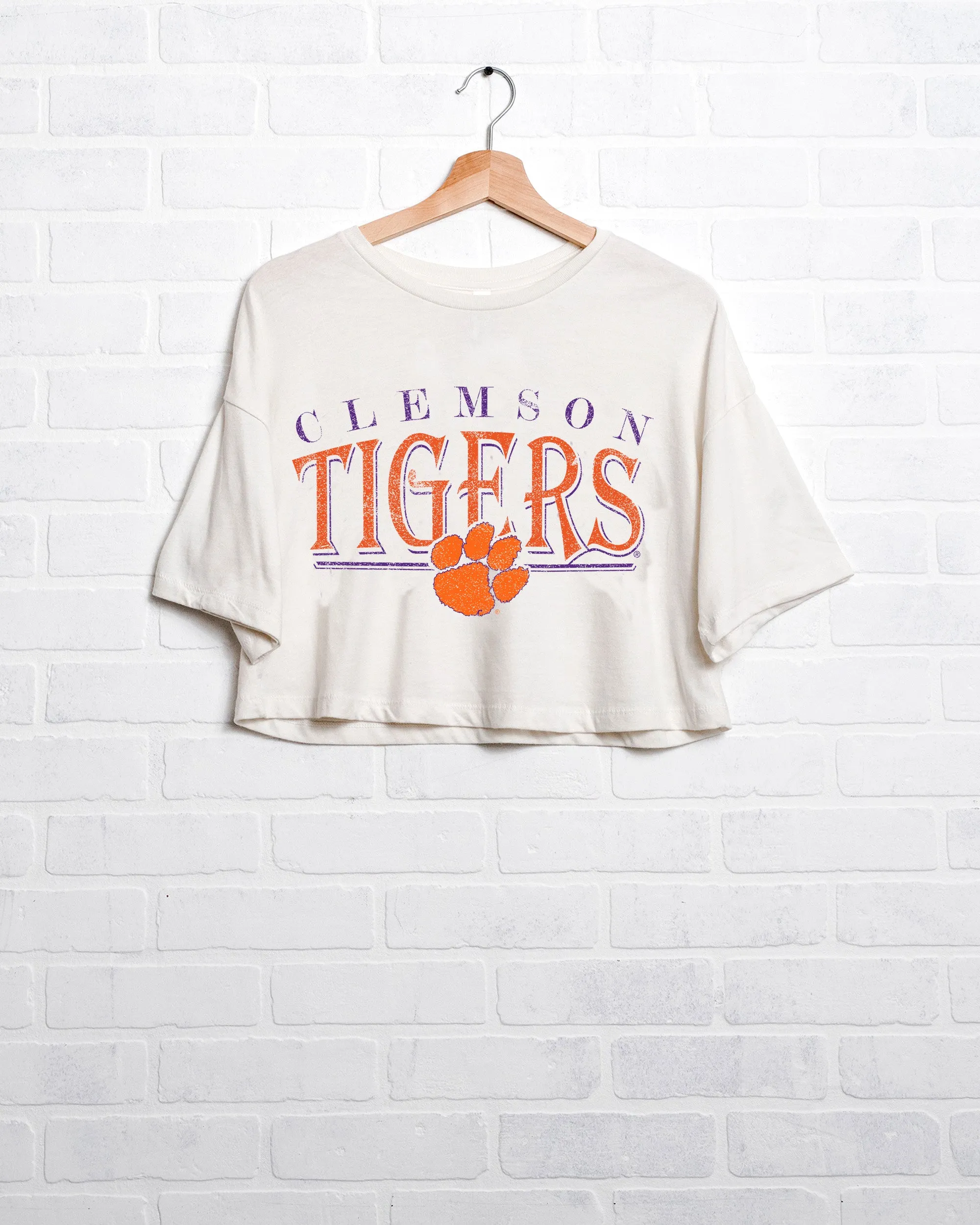 Clemson Tigers 80s White Cropped Tee