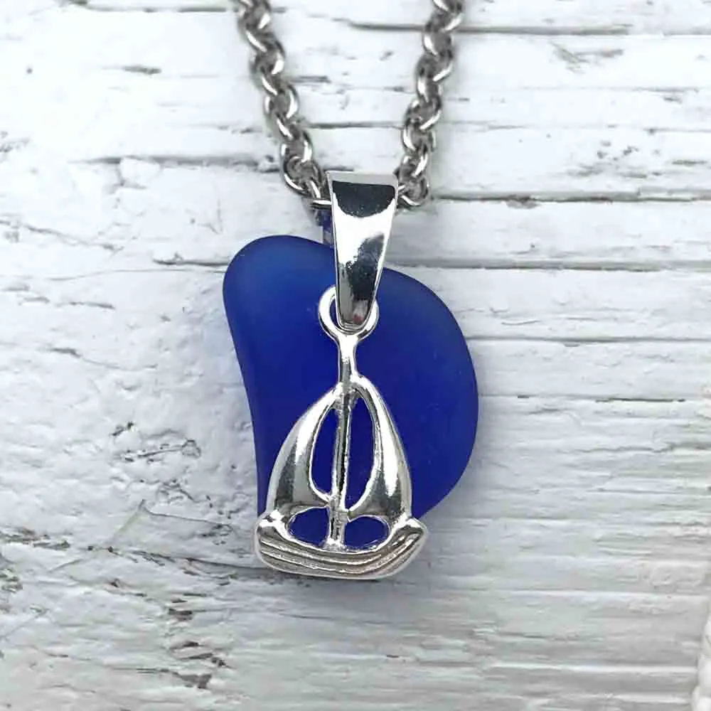 Cobalt Blue Sea Glass Pendant with Star Fish Charm | #1589