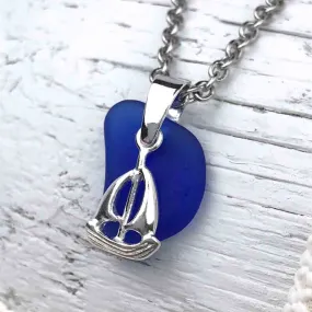 Cobalt Blue Sea Glass Pendant with Star Fish Charm | #1589