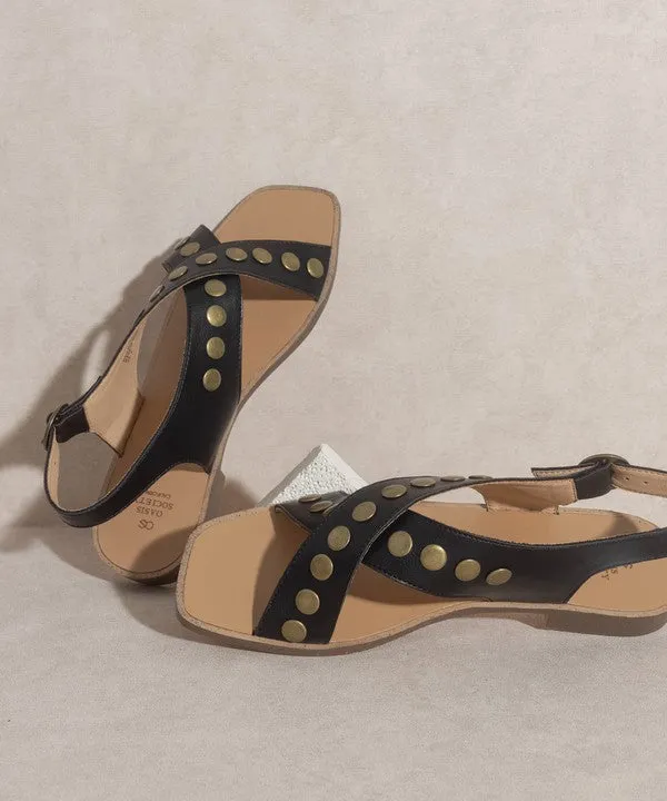 CROSSLUCK STUDDED SANDALS [ONLINE EXCLUSIVE]