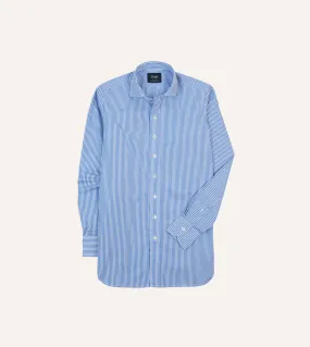 Dark Blue and White Bengal Stripe Spread Collar Cotton Poplin Shirt