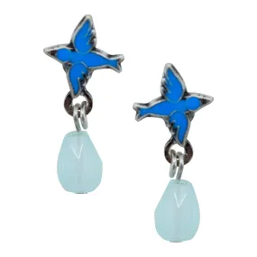 Delicate Blue Sparrow Drop Post Earrings by Eric et Lydie