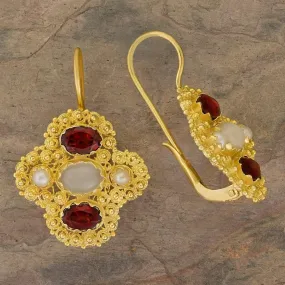 Duchess Of Newcastle Moonstone, Garnet and Pearl Earrings