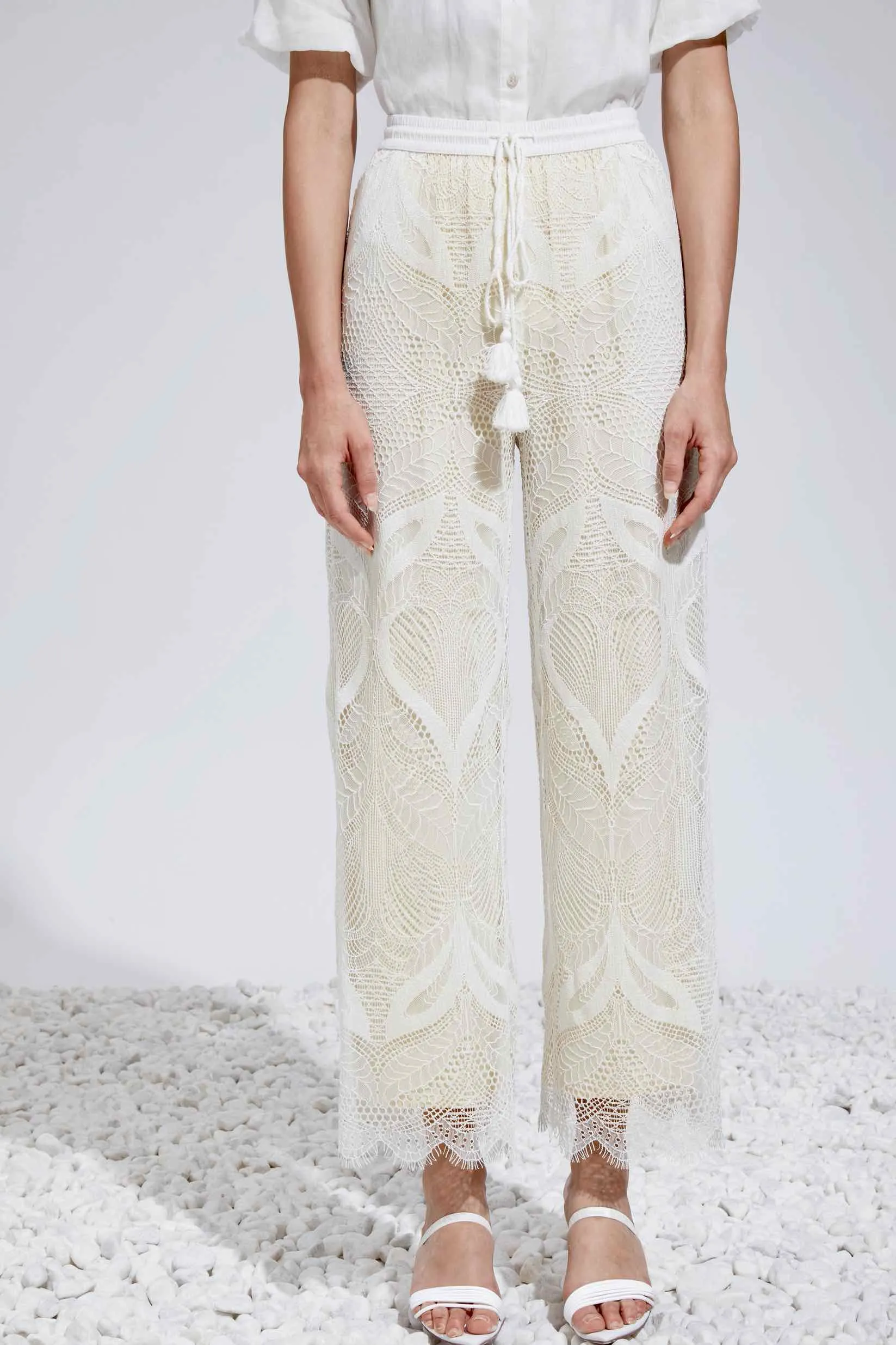 Ella Lace Pants - Cream/White