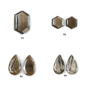 Golden Brown CHOCOLATE BLUE Sheen SAPPHIRE Gemstone Normal Cut : Natural Untreated Sapphire Hexagon Pear Shape 1pcs & Pair