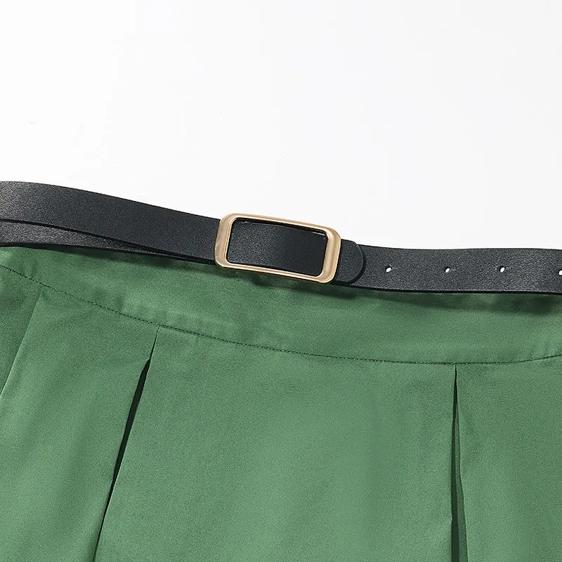 Green A-Line Mid-Calf Women Skirt