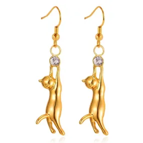 Hanging Cat Drop Earrings (18K Gold or Sterling Silver Plated)