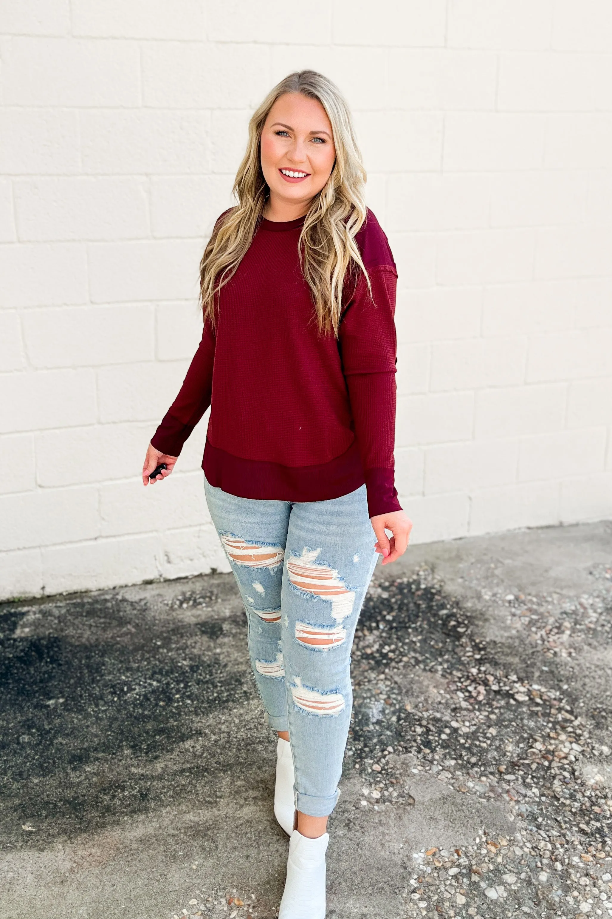 In A Rush Thermal Top, Burgundy