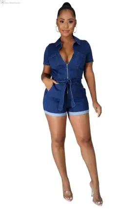 Jean Romper Shorts Dark Blue