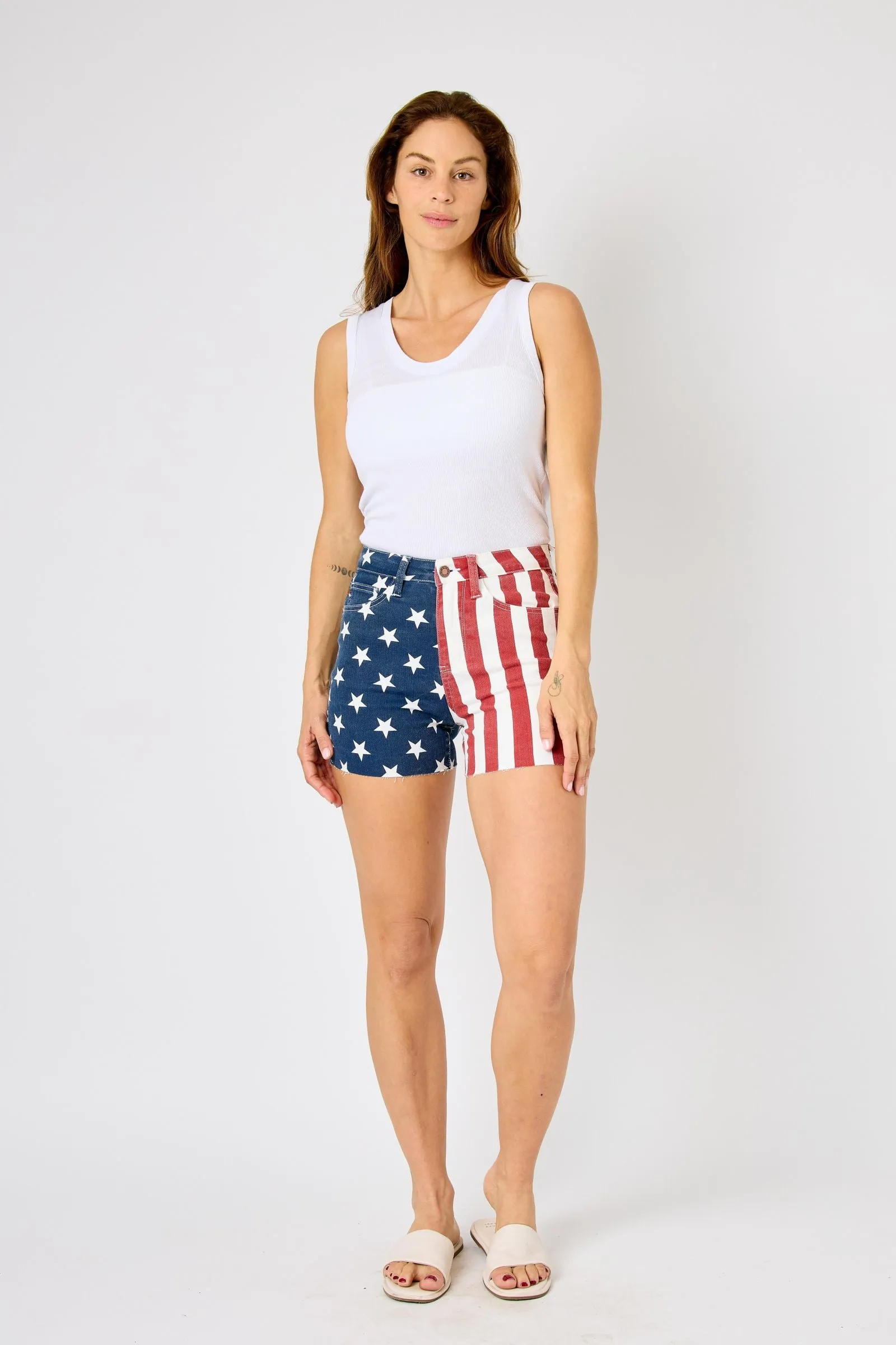 Judy Blue HIGH WAIST AMERICANA FLAG FRAY HEM SHORTS