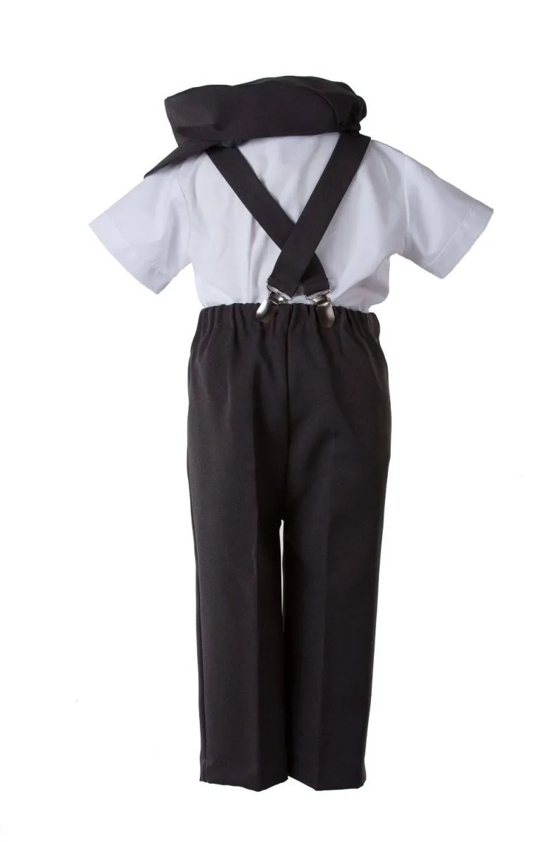 Kids Colored Suspender Pant Set with Short Sleeve and Pageboy Cap