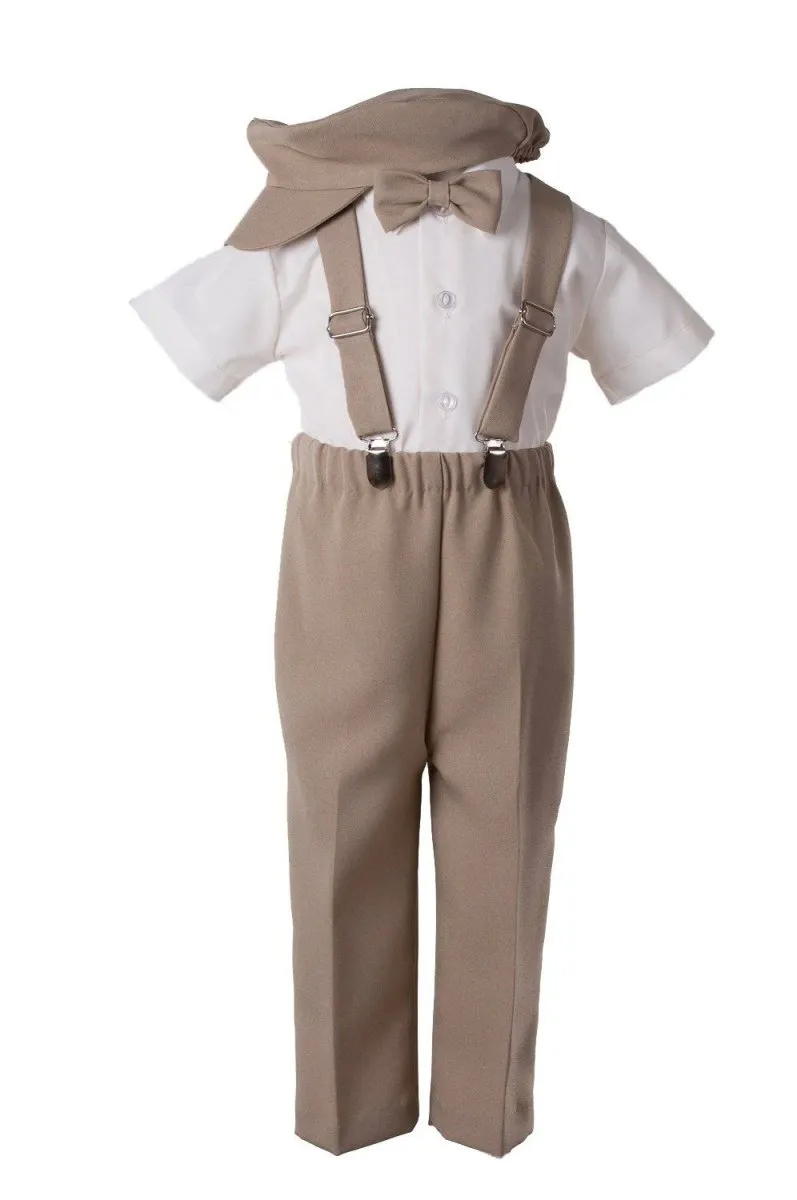 Kids Colored Suspender Pant Set with Short Sleeve and Pageboy Cap