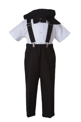 Kids Colored Suspender Pant Set with Short Sleeve and Pageboy Cap