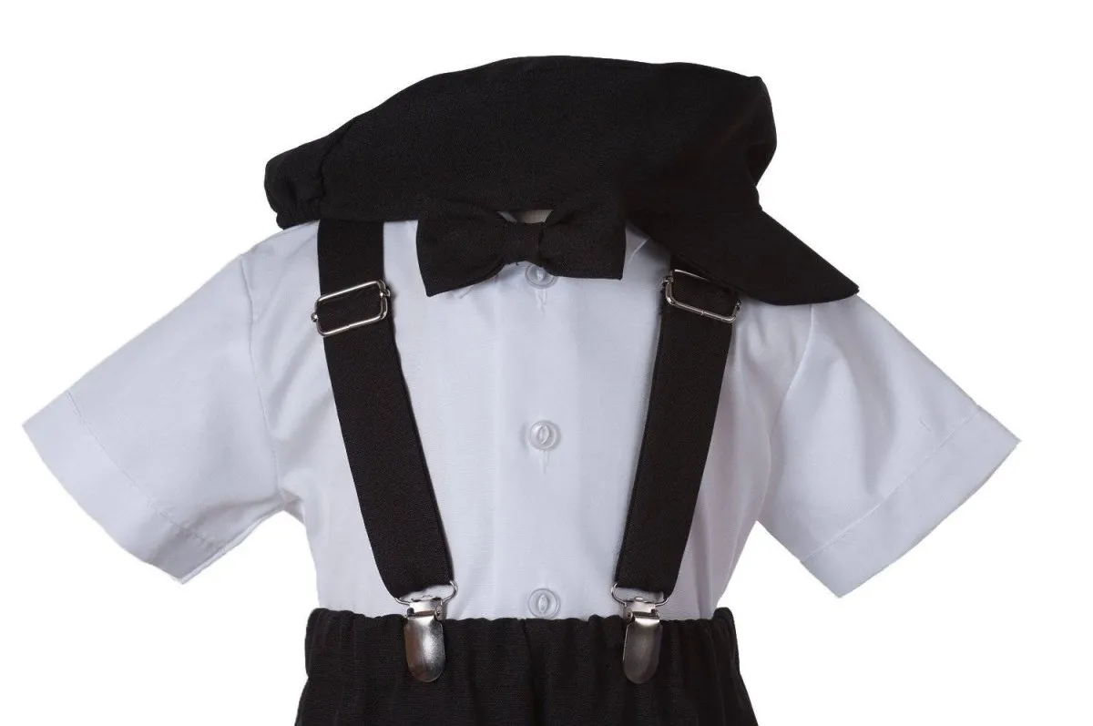 Kids Colored Suspender Pant Set with Short Sleeve and Pageboy Cap