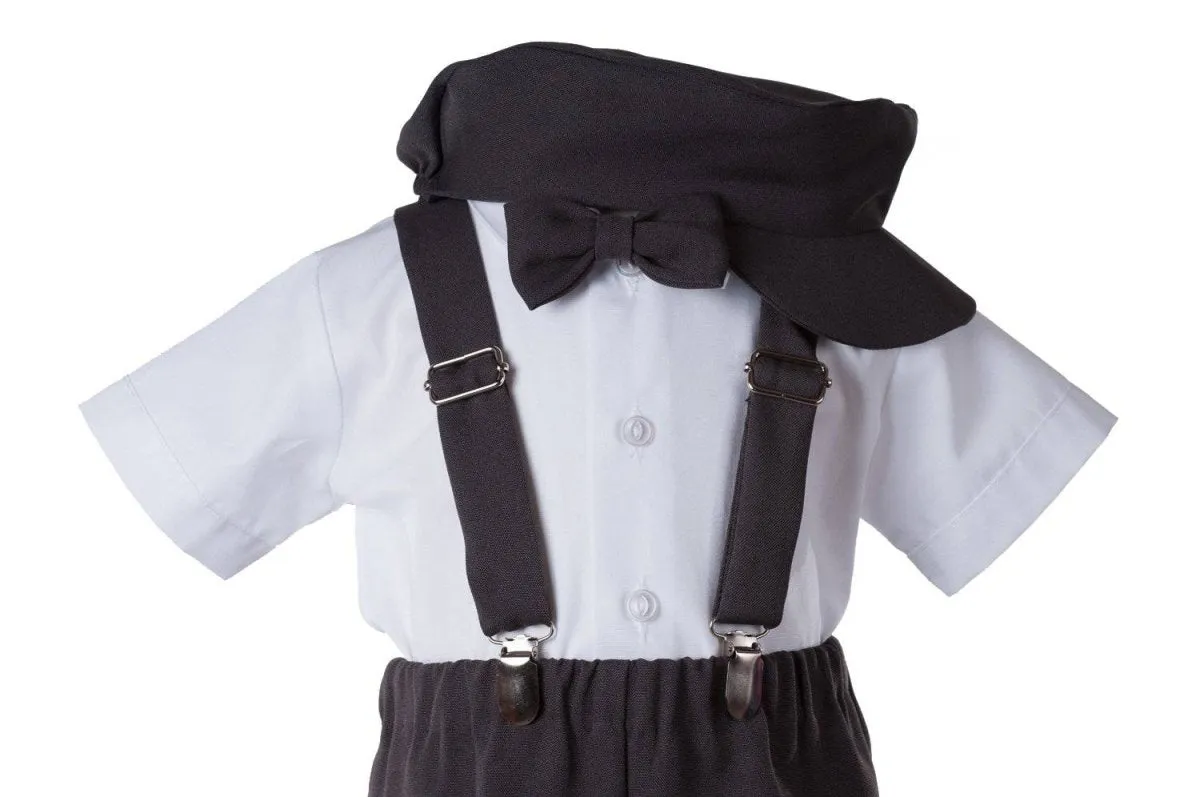 Kids Colored Suspender Pant Set with Short Sleeve and Pageboy Cap